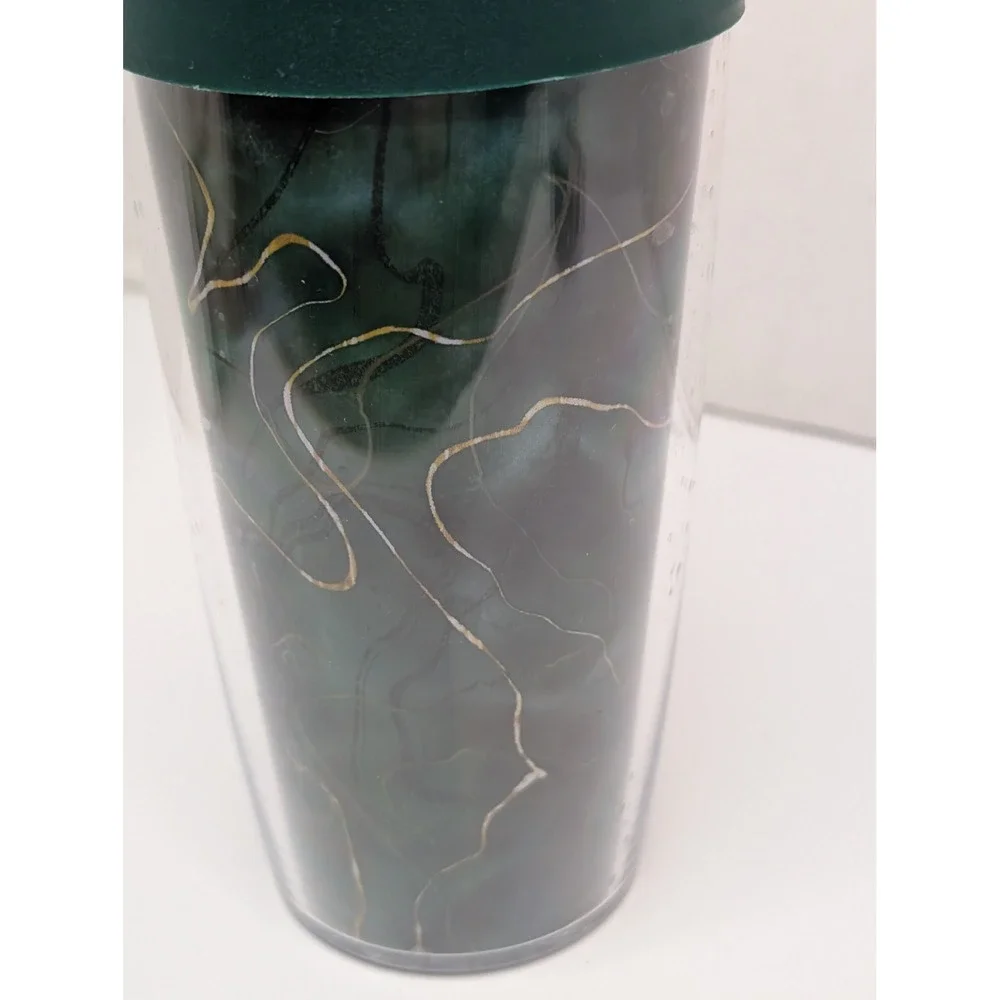 Tervis 16oz Insulated Tumbler Dark Green Gold‎ Marble Malachite Travel Cup w Lid